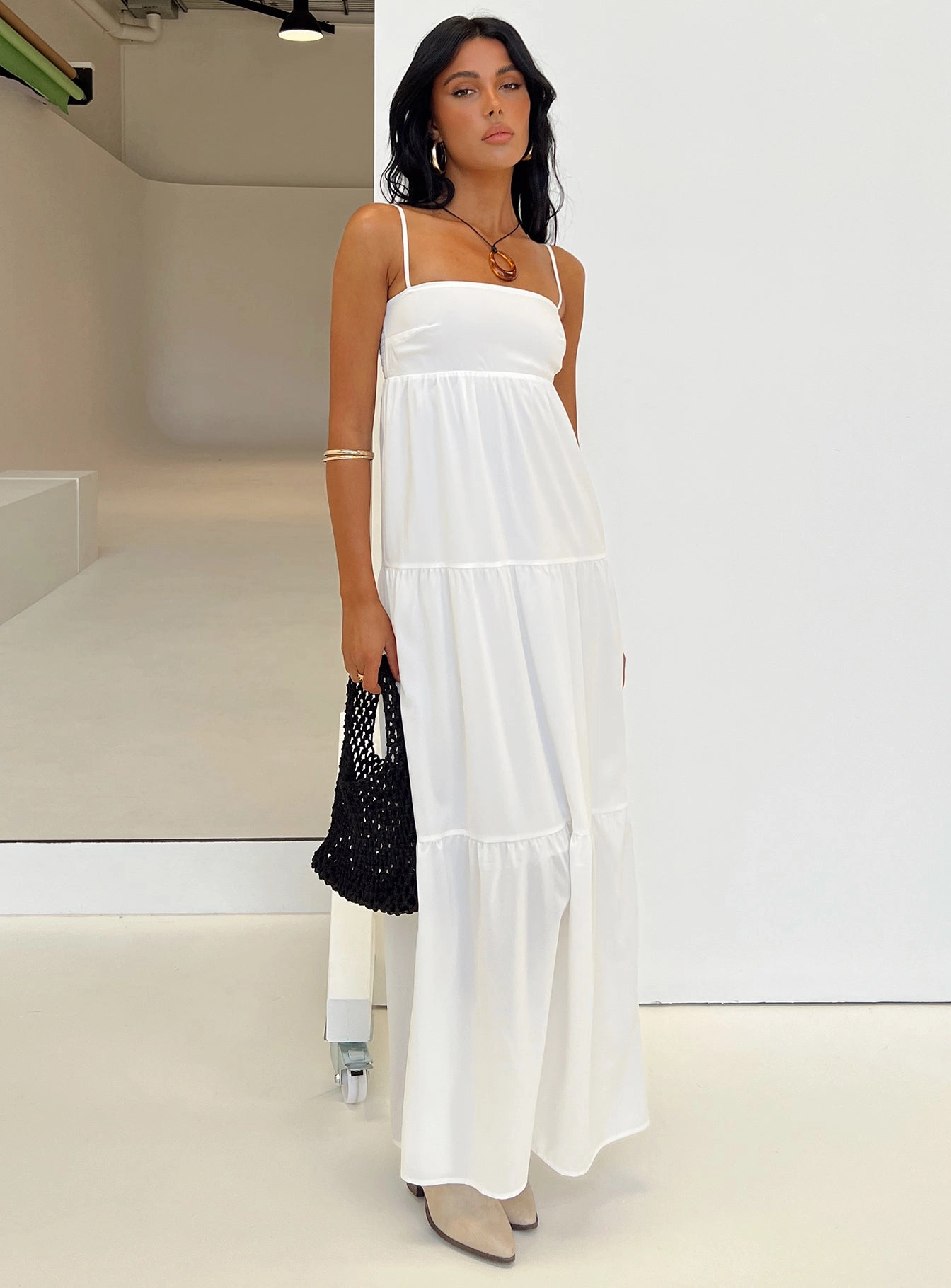 Printed-Fabric Warrego Maxi Dress White