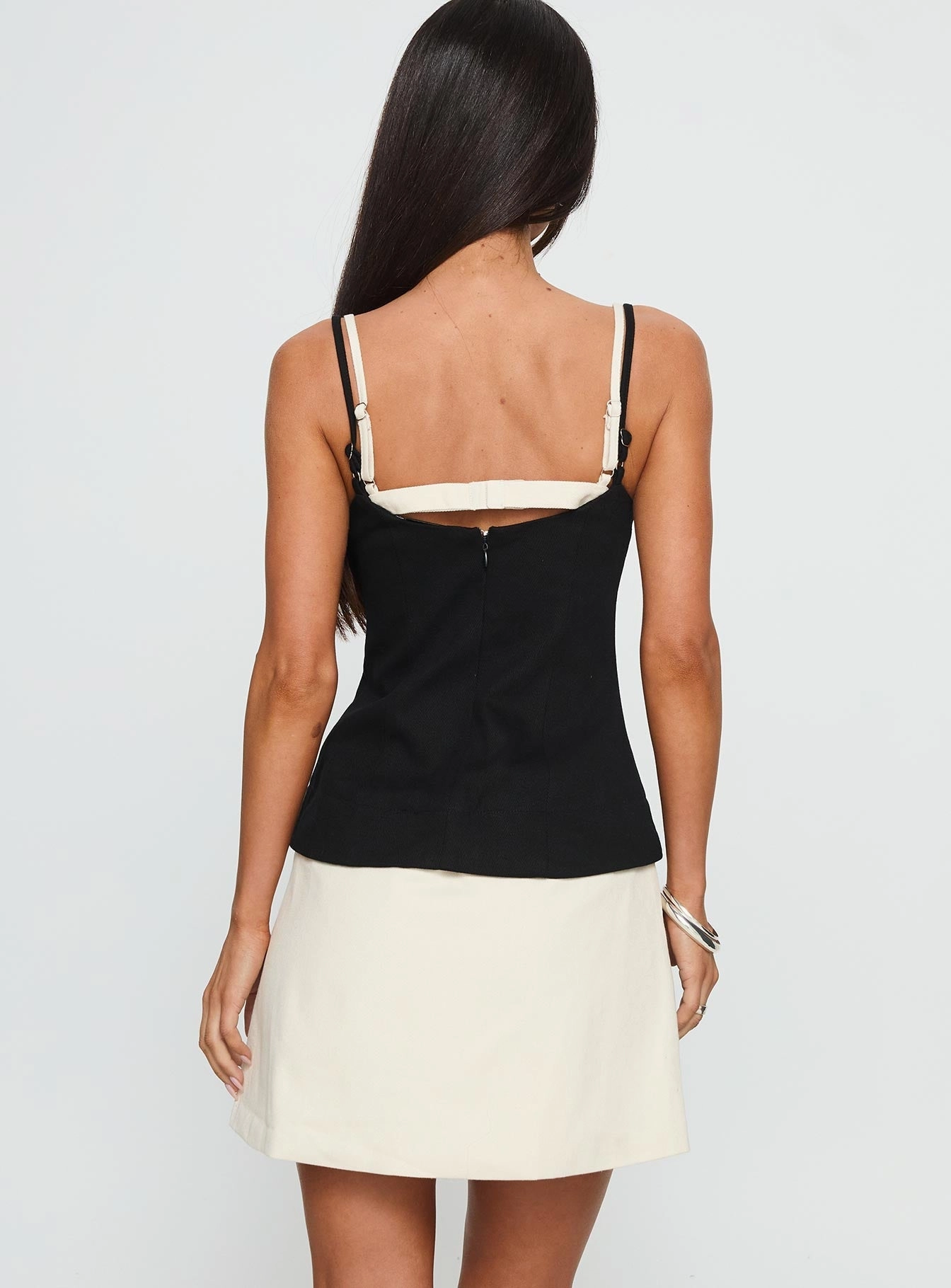 Waist Seam Mariselle Layered Corset Mini Dress Black / Cream