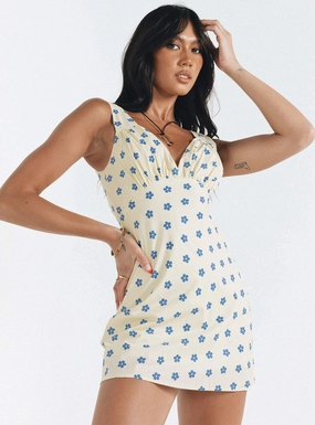 Cordero Mini Dress Yellow Floral Cool Fabric