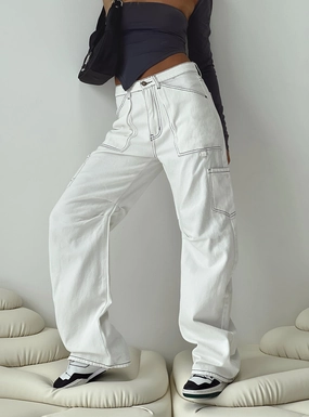 Basic Attire Autumn Days Parent Style Bold Miami Vice Mid Rise Straight Leg Cargo Pants White