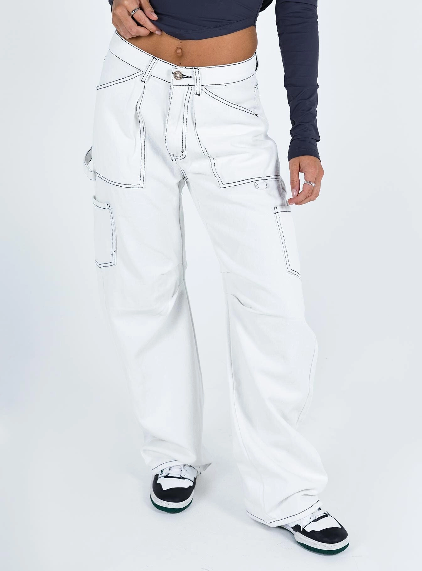 Miami Vice Mid Rise Straight Leg Cargo Pants White Quick Match