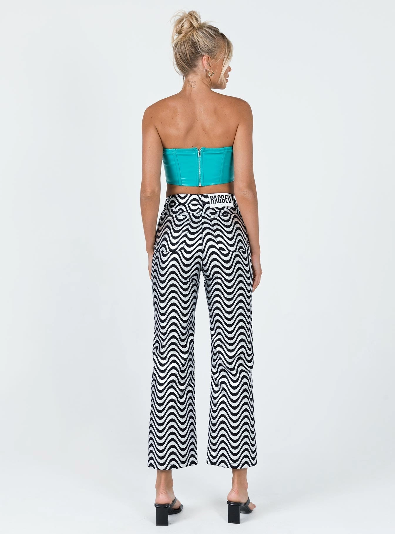 The Ragged Priest High Rise Straight Leg Wave Jeans Glitter Denim Silver / Black Simple Choice Versatile Look