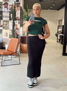 Corine Maxi Skirt Black Linen Cotton Mix Quick Fit