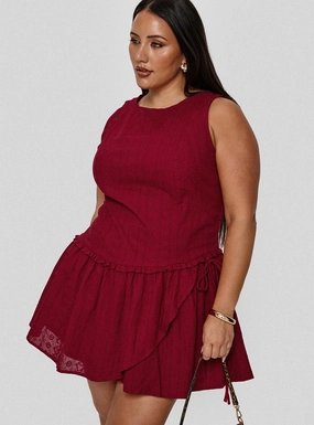 Chic Energy Sunset Scene Cosie Mini Dress Red Curve