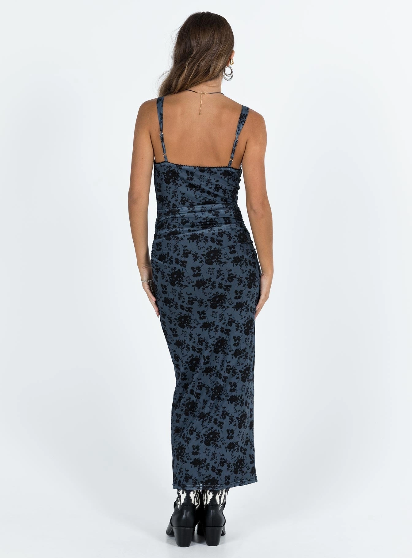 Chic And Comfortable Tactile Feel Cotter Maxi Dress Blue Floral