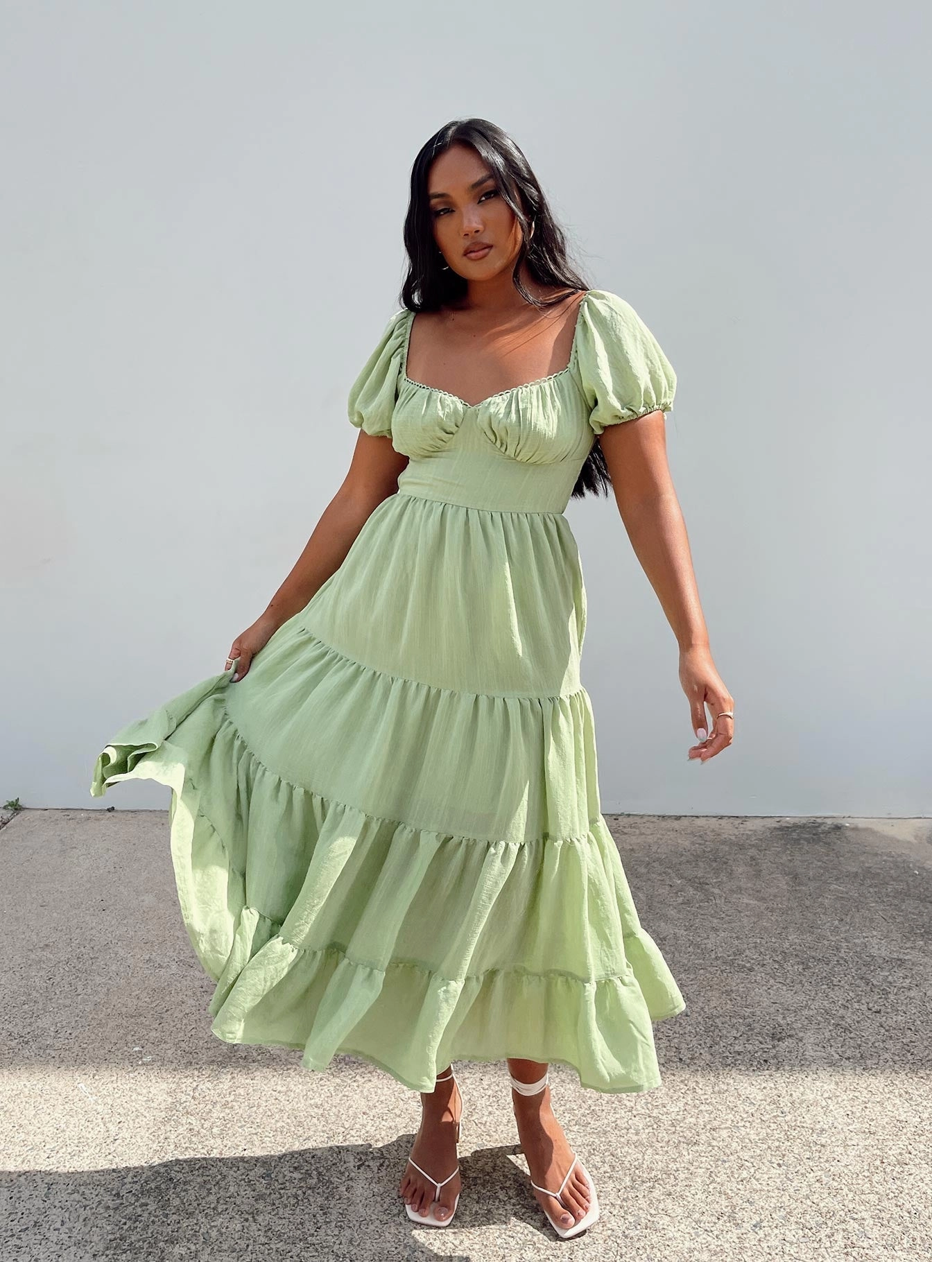Danny Midi Dress Green Lunch Date loose silhouette