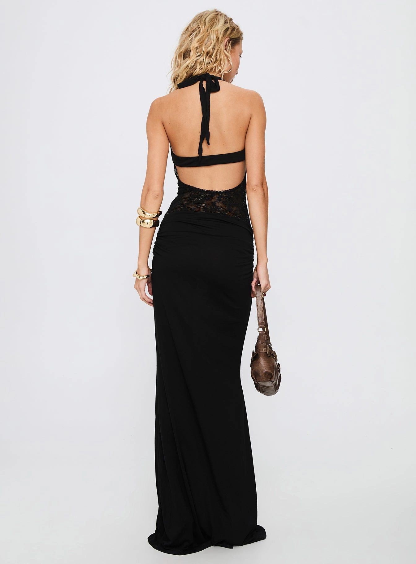 Soft and Light Chic Silhouette Adalyne Lace Halter Maxi Dress Black