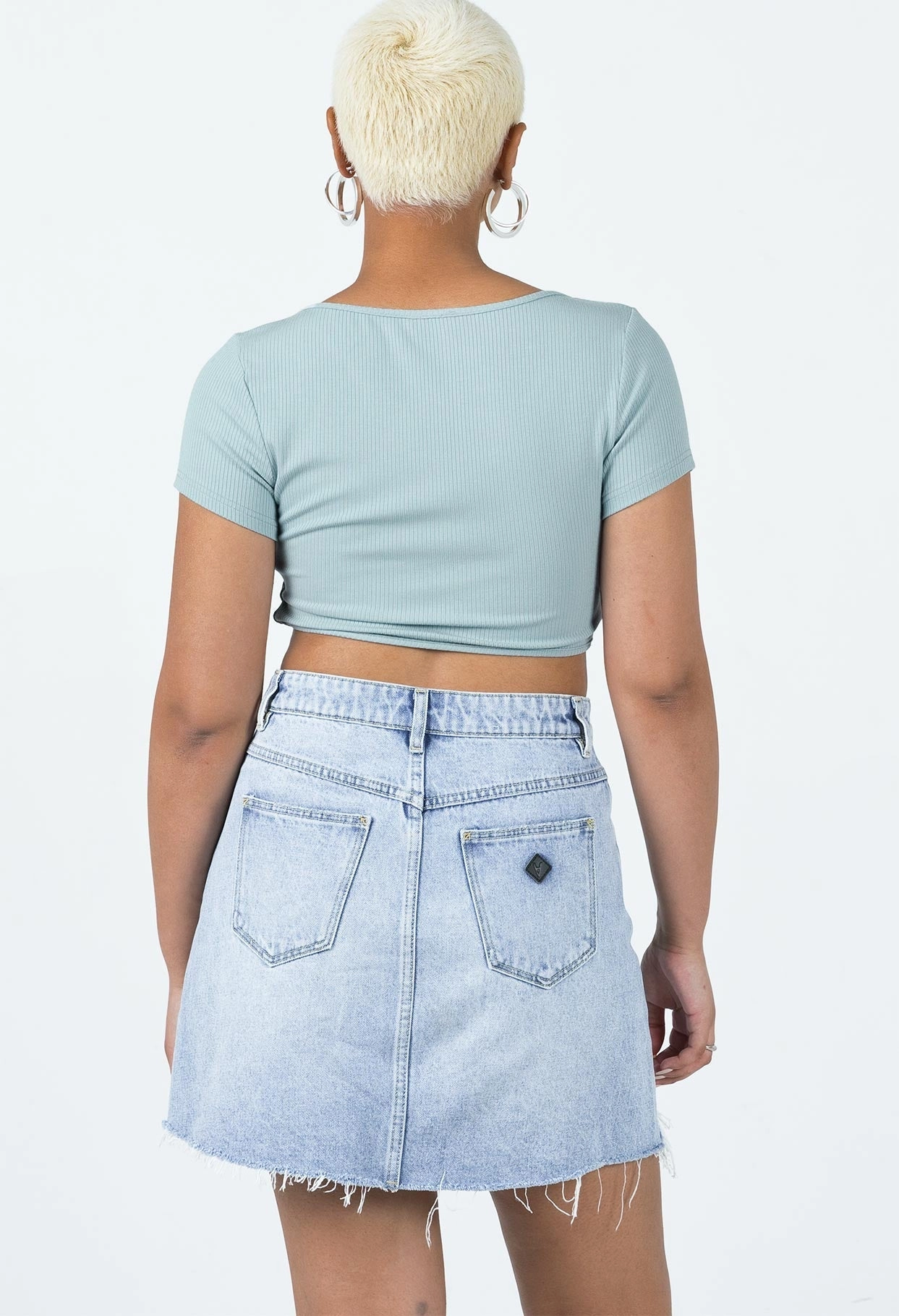 Abrand Aline Skirt Rhonda Rip Mid Wash Denim Simple Fashion