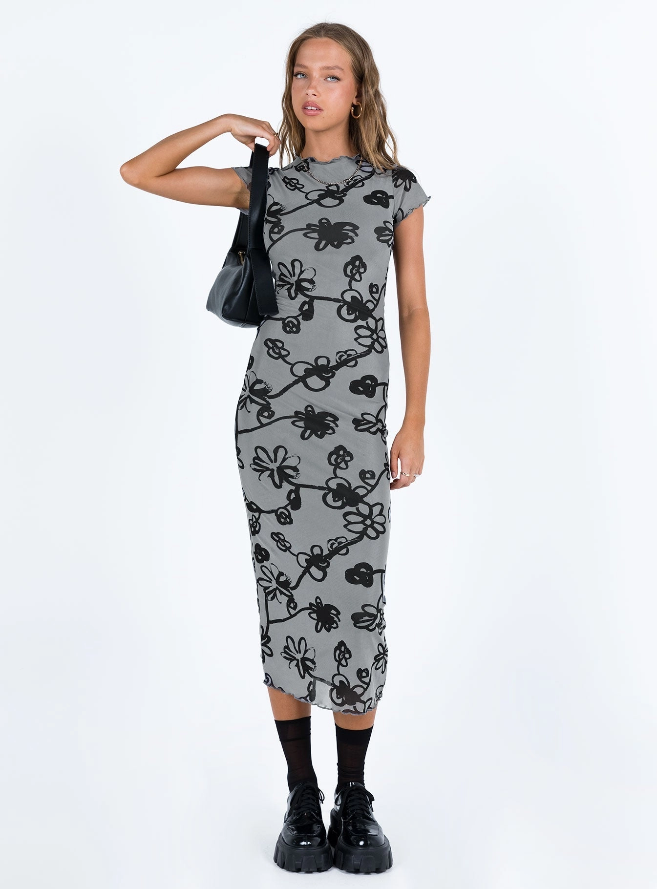 Flattering Shape Look Maruza Midi Dress Grey Floral