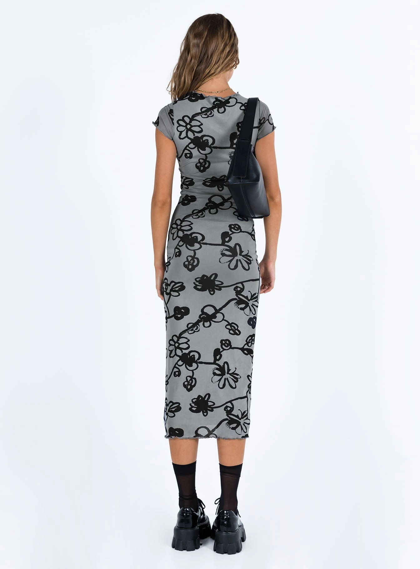Maruza Midi Dress Grey Floral boho vibe Lace Soft
