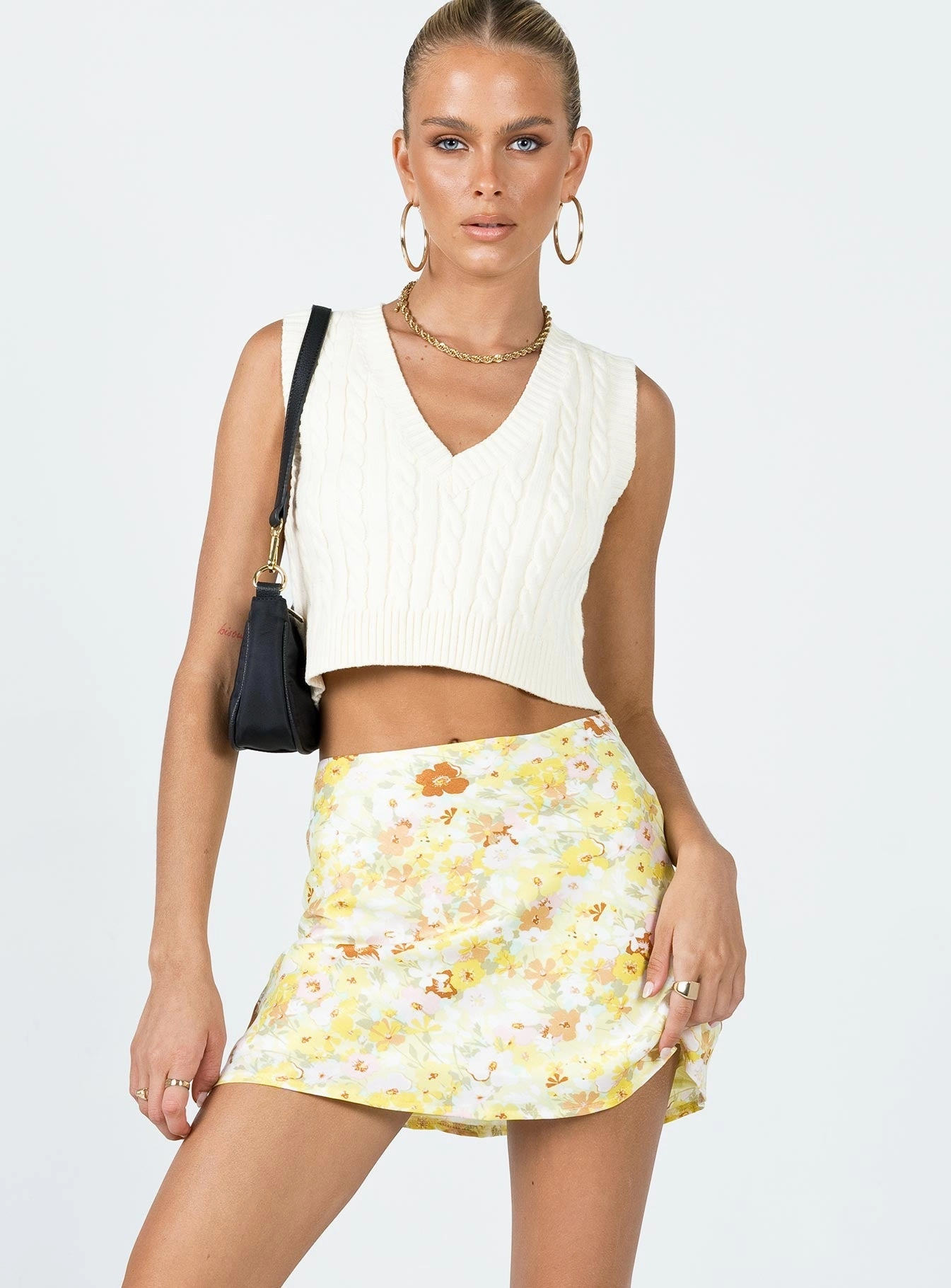 Sloane Mini Skirt Yellow ribbed texture
