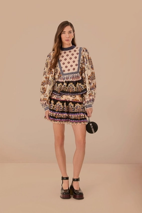 Cream Ainika Maxi Floral Mini Skirt Stretchy