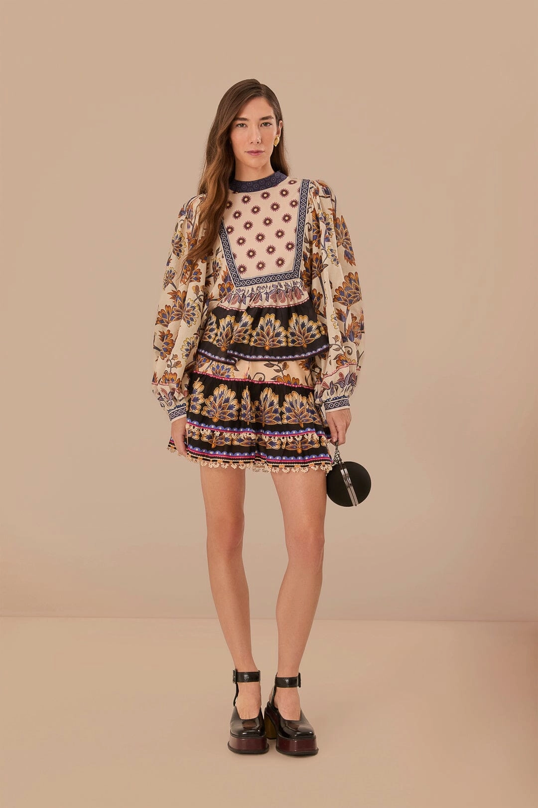 Cream Ainika Maxi Floral Mini Skirt Stretchy