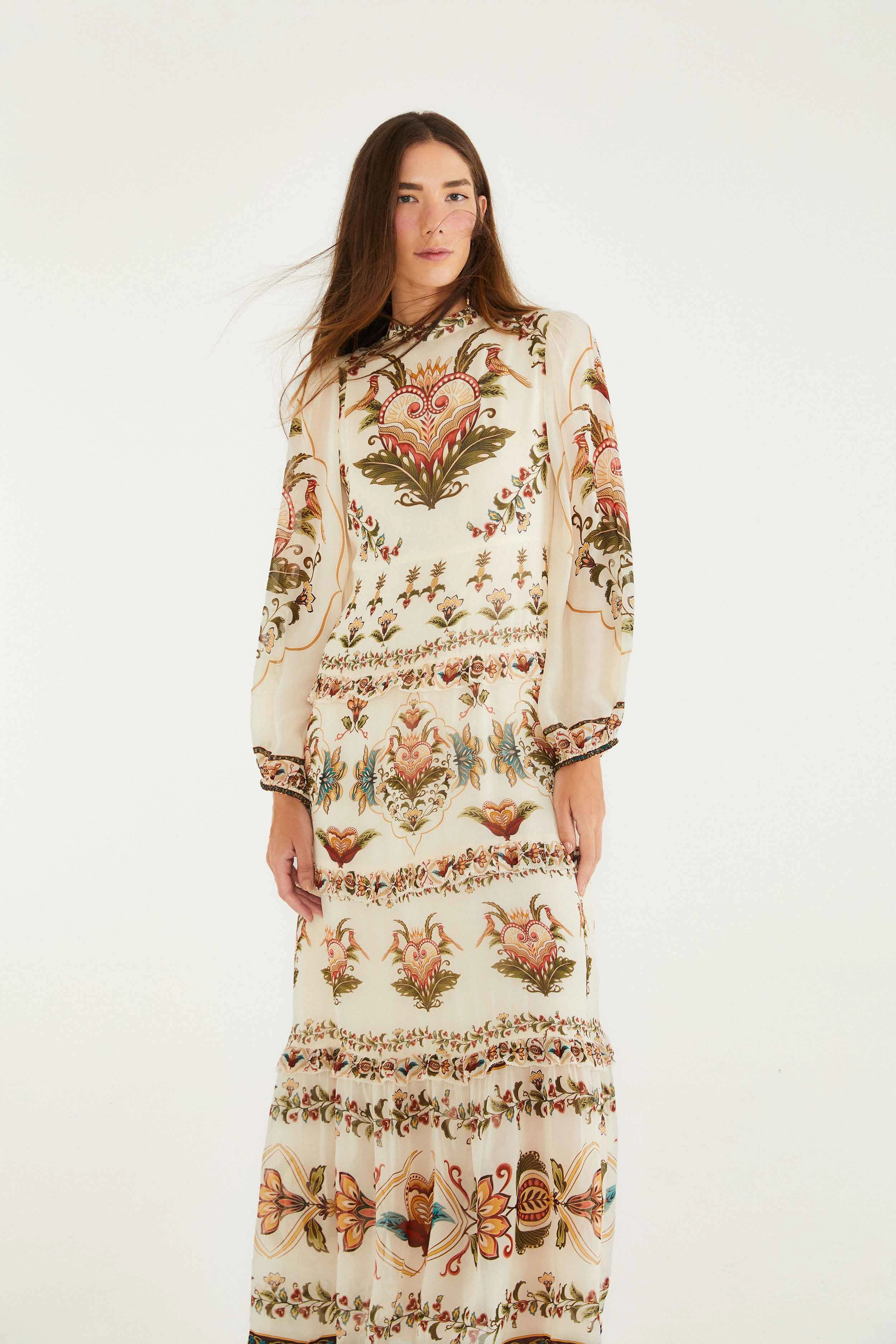 Cream Majestic Hearts Maxi Dress Perfectly Fitted Wear Versatile Style Wear Contemporary Layer
