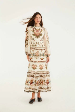 Classic Move urban vibe Cream Majestic Hearts Maxi Dress Perfectly Fitted Wear