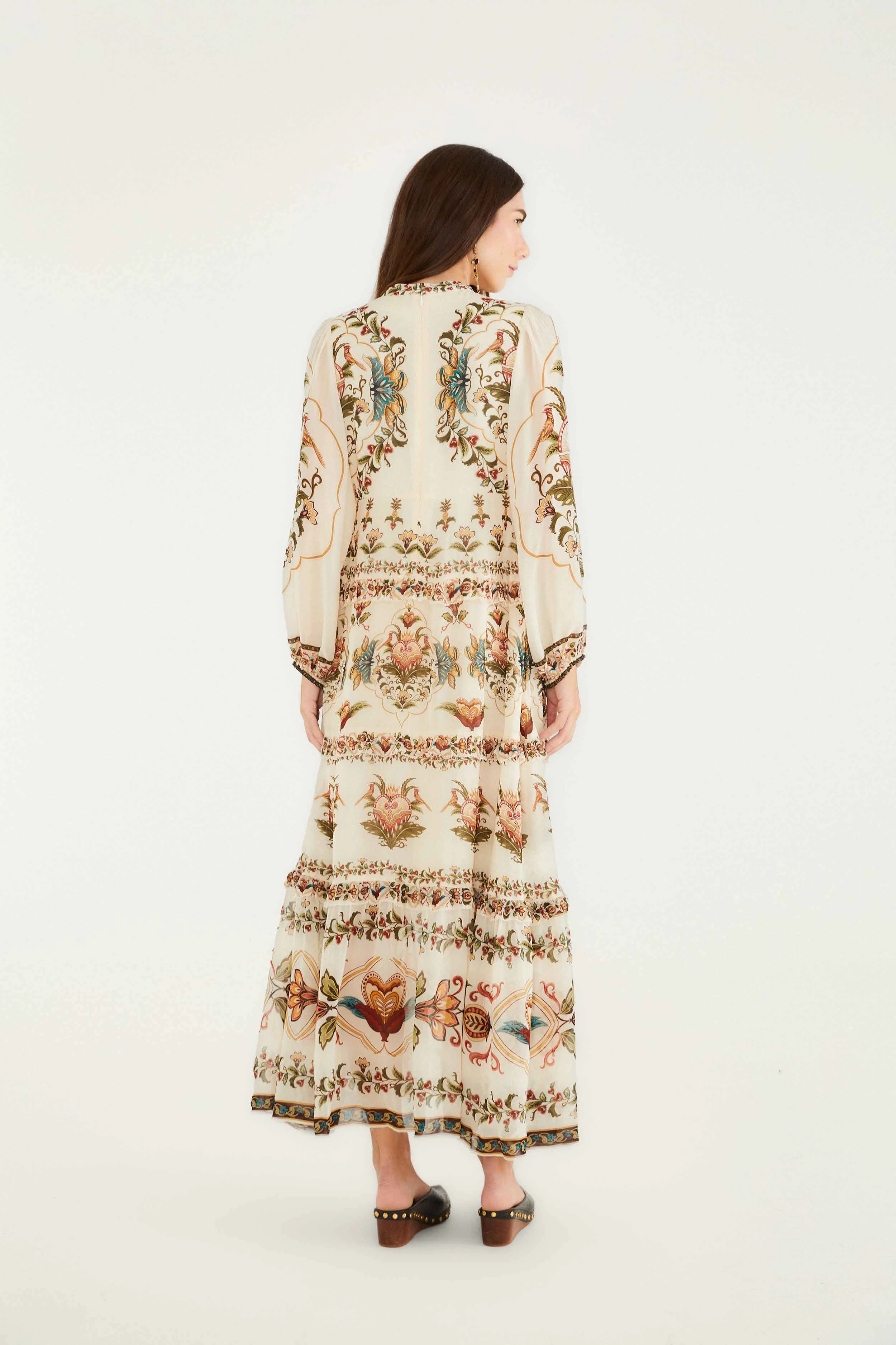 Family Warm Satin-Edge Cream Majestic Hearts Maxi Dress Perfectly Fitted Wear
