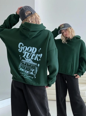 Quick Fit Design Good Luck Graphic Hoodie Green / Blue