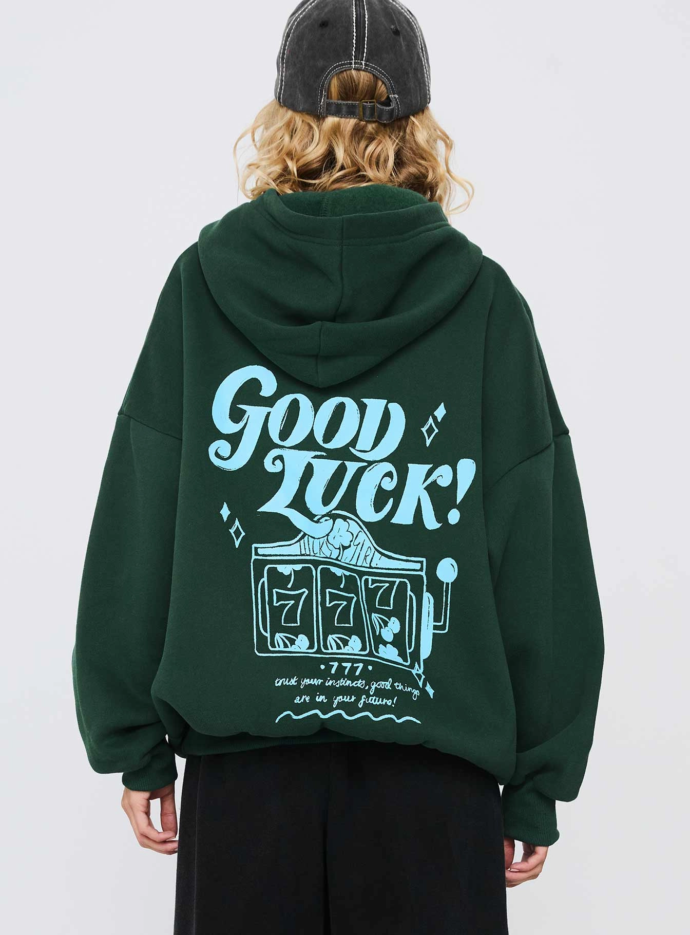 Good Luck Graphic Hoodie Green / Blue Cougar like