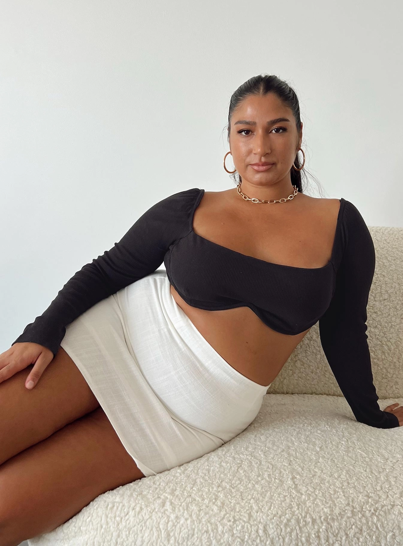 Selby Mini Skirt White Curve Leather Look