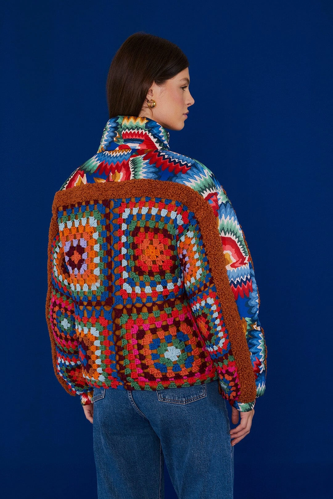 Crochet Colorful Forest Reversible Puffer Jacket Comfort Stretch Fabric Foldable Storage