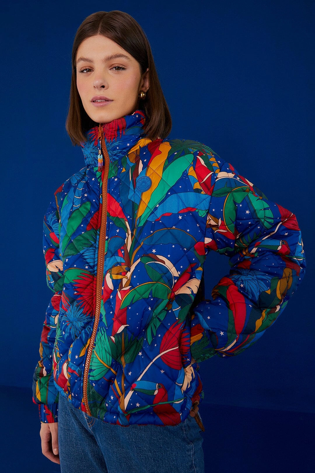 Crochet Colorful Forest Reversible Puffer Jacket All Seasons Adjustable Belt