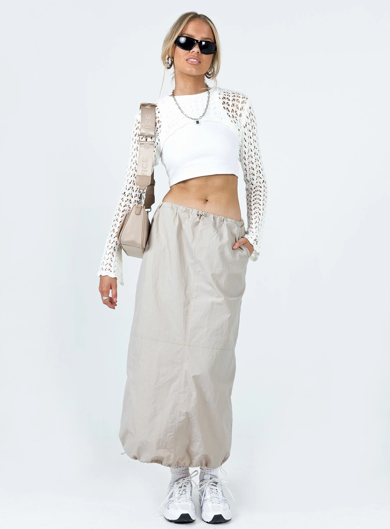 Crosswalk Maxi Skirt Beige Stylish Finish Casual Edge