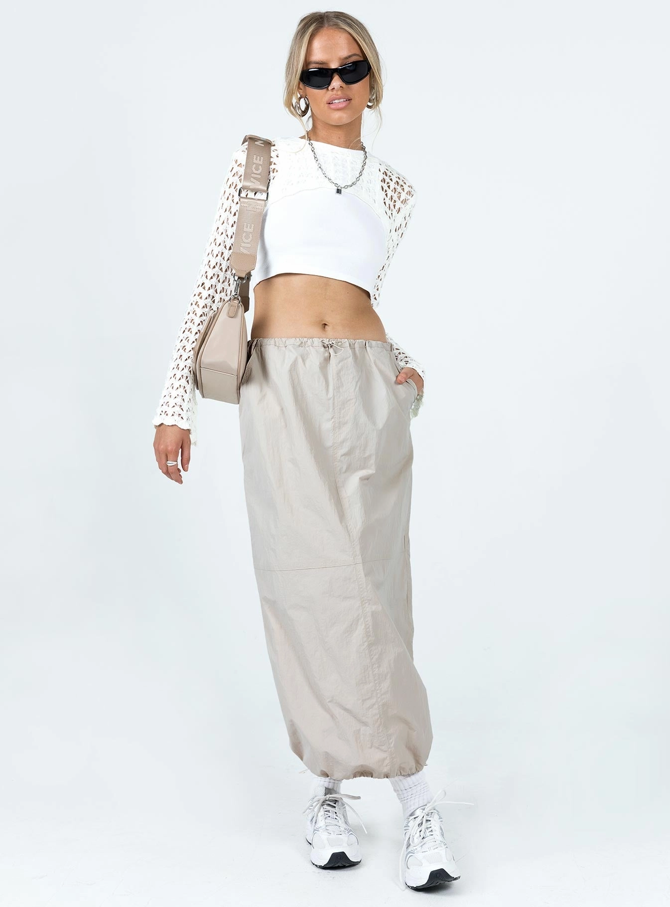 Crosswalk Maxi Skirt Beige color block