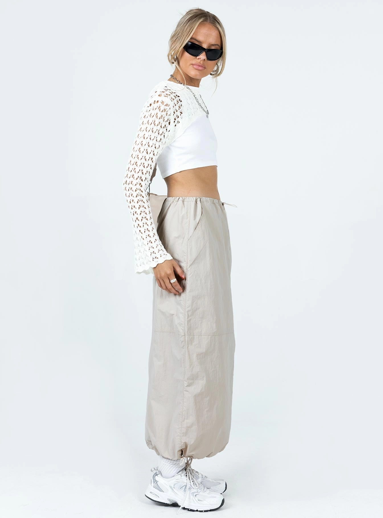 Crosswalk Maxi Skirt Beige Season To Season Crisscross Back