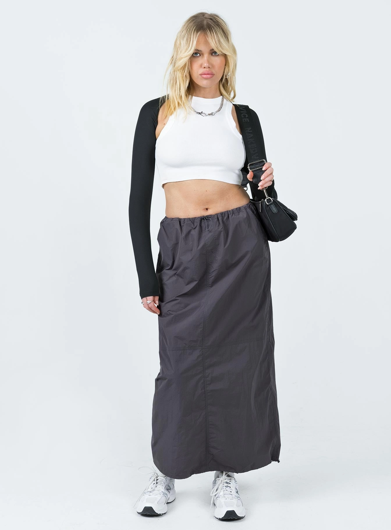 Crosswalk Maxi Skirt Slate Embroidered Detail