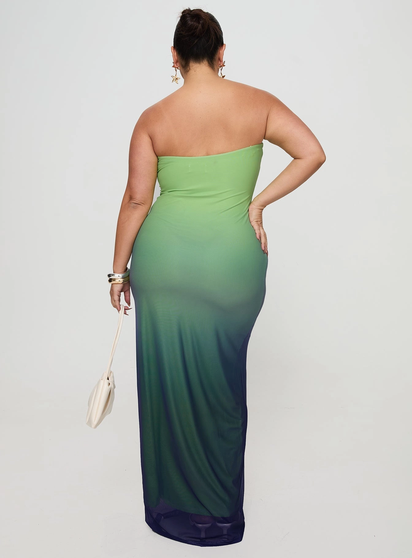 Pleated-Texture Casual Feel Stolen Love Strapless Maxi Dress Blue / Green Ombre Curve