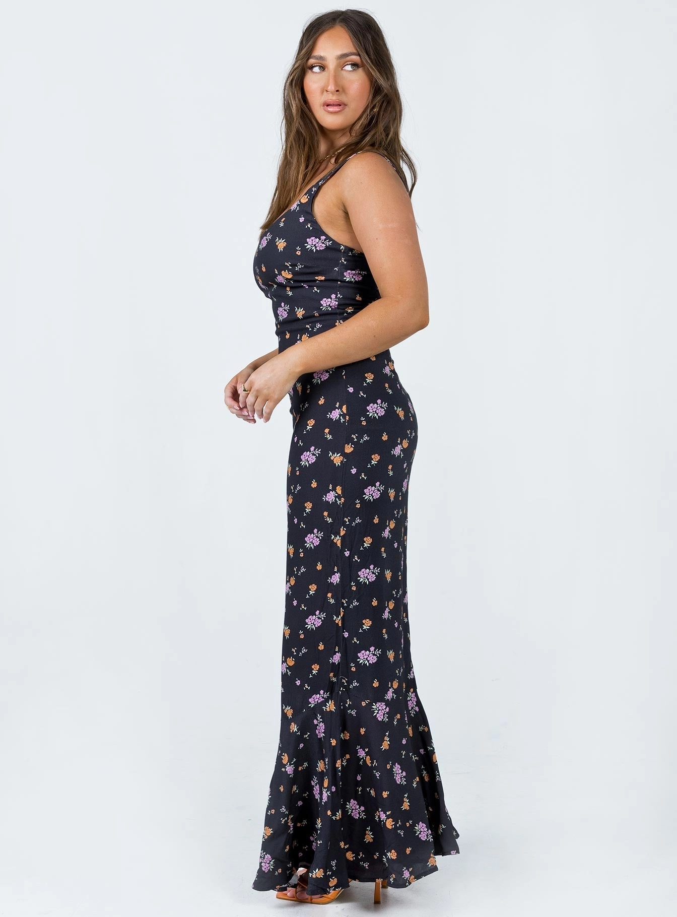 Curtis Maxi Dress Black / Floral Perfect For Work Airy Fabric