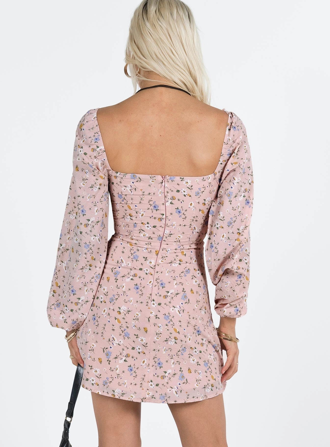 Graner Long Sleeve Mini Dress Pink Floral Neutral Tones