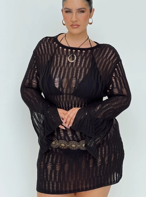 Stylish Silhouette Cylian Long Sleeve Knit Mini Dress Black Curve