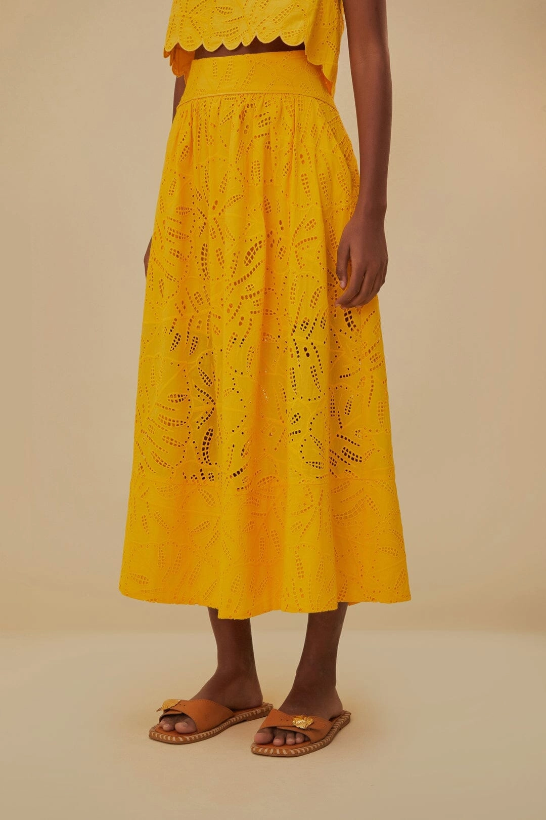 Yellow Monstera Eyelet Maxi Skirt Collector??s Item