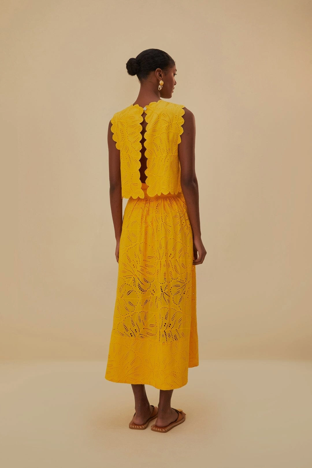 Timeless Trend High End Quality Yellow Monstera Eyelet Maxi Skirt
