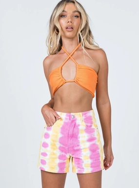 Dallas Tie Dye Denim Shorts Pink Light Reflective Trim Cool Touch Fit