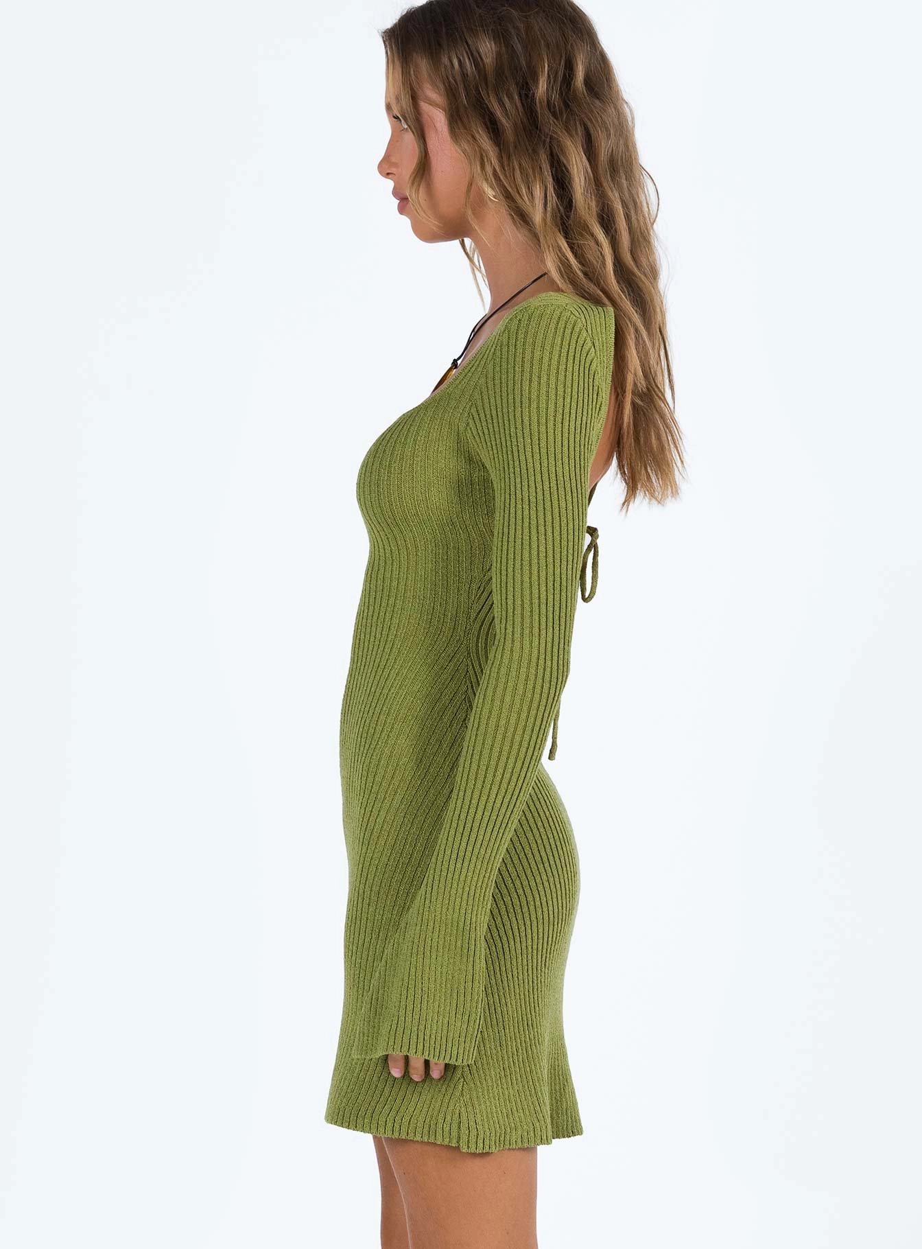 Brownhall Long Sleeve Mini Dress Green Soft cotton dress Warm Touch