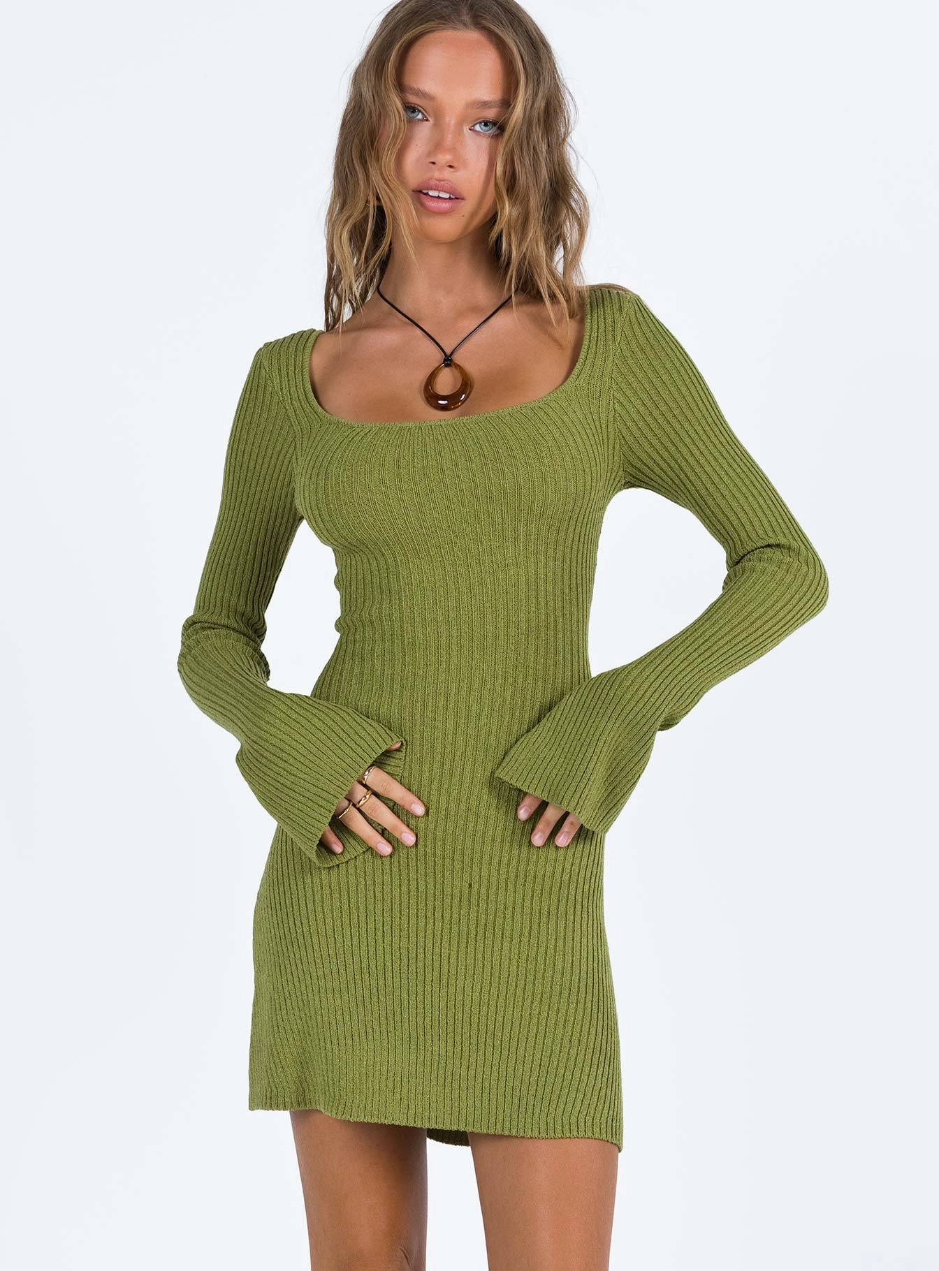 Effortless Piece Flow Line Brownhall Long Sleeve Mini Dress Green