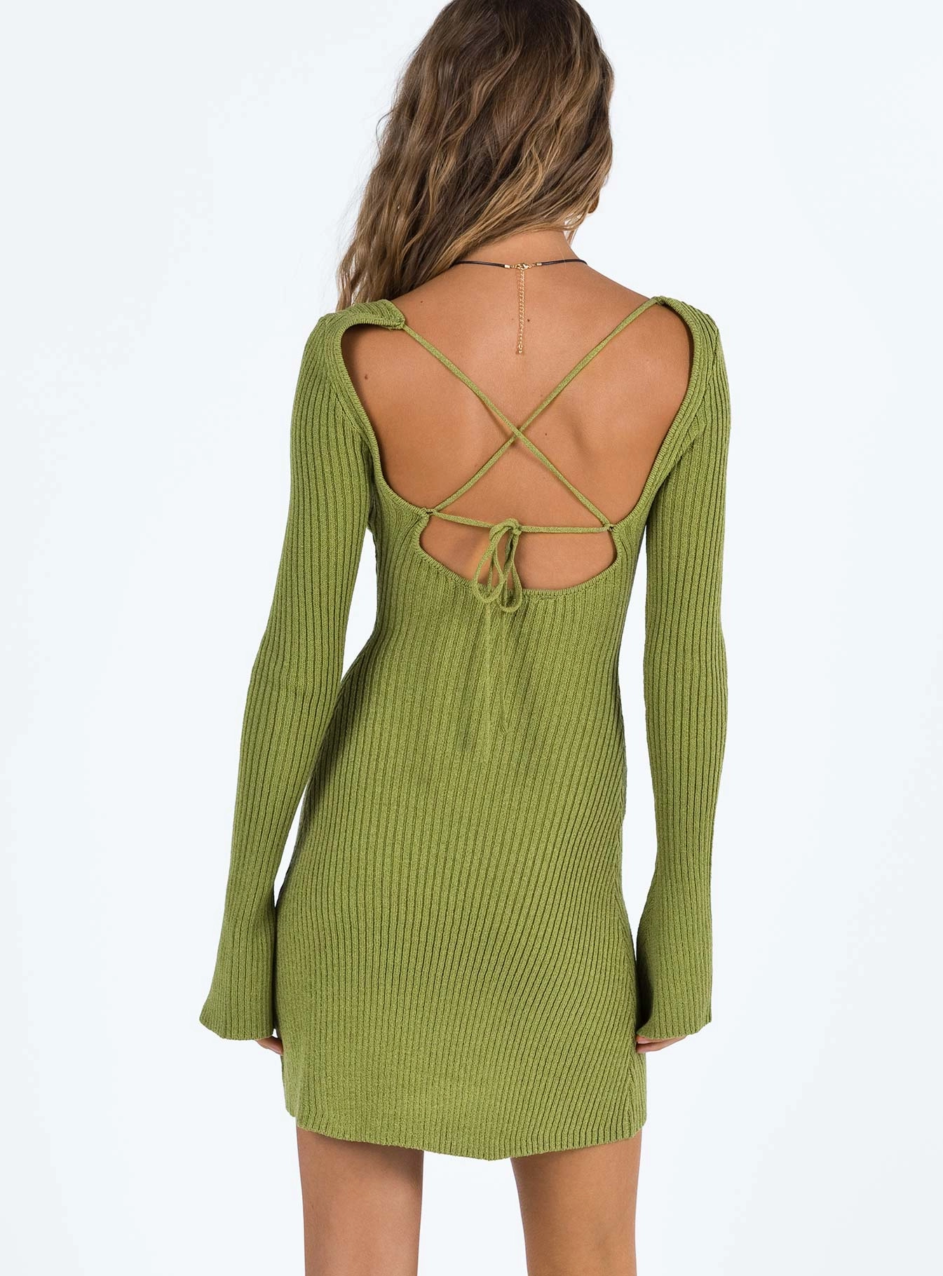 Brownhall Long Sleeve Mini Dress Green Color Soft Elegant Cut
