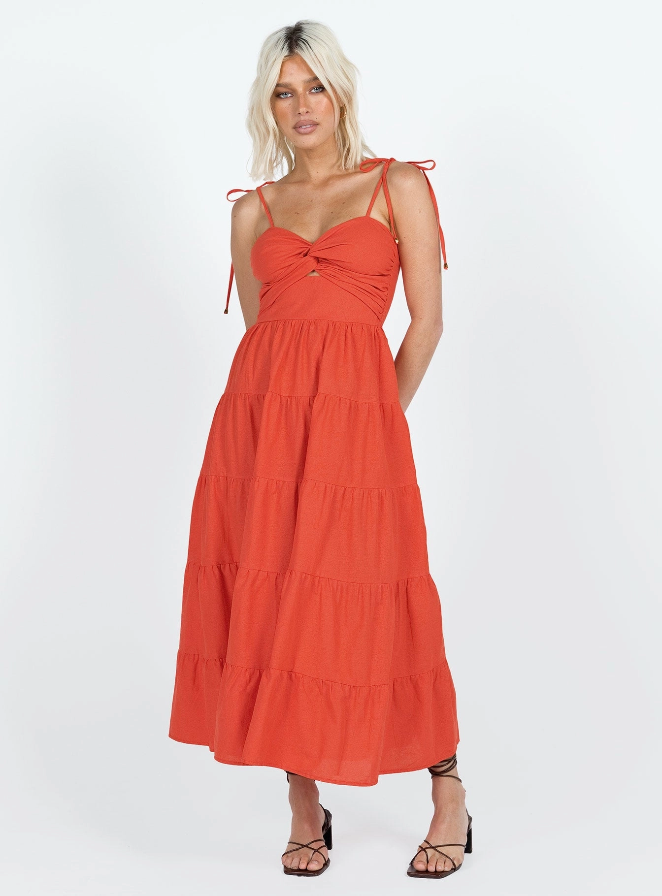 Chavez Midi Dress Red Neutral Look Soft and Light