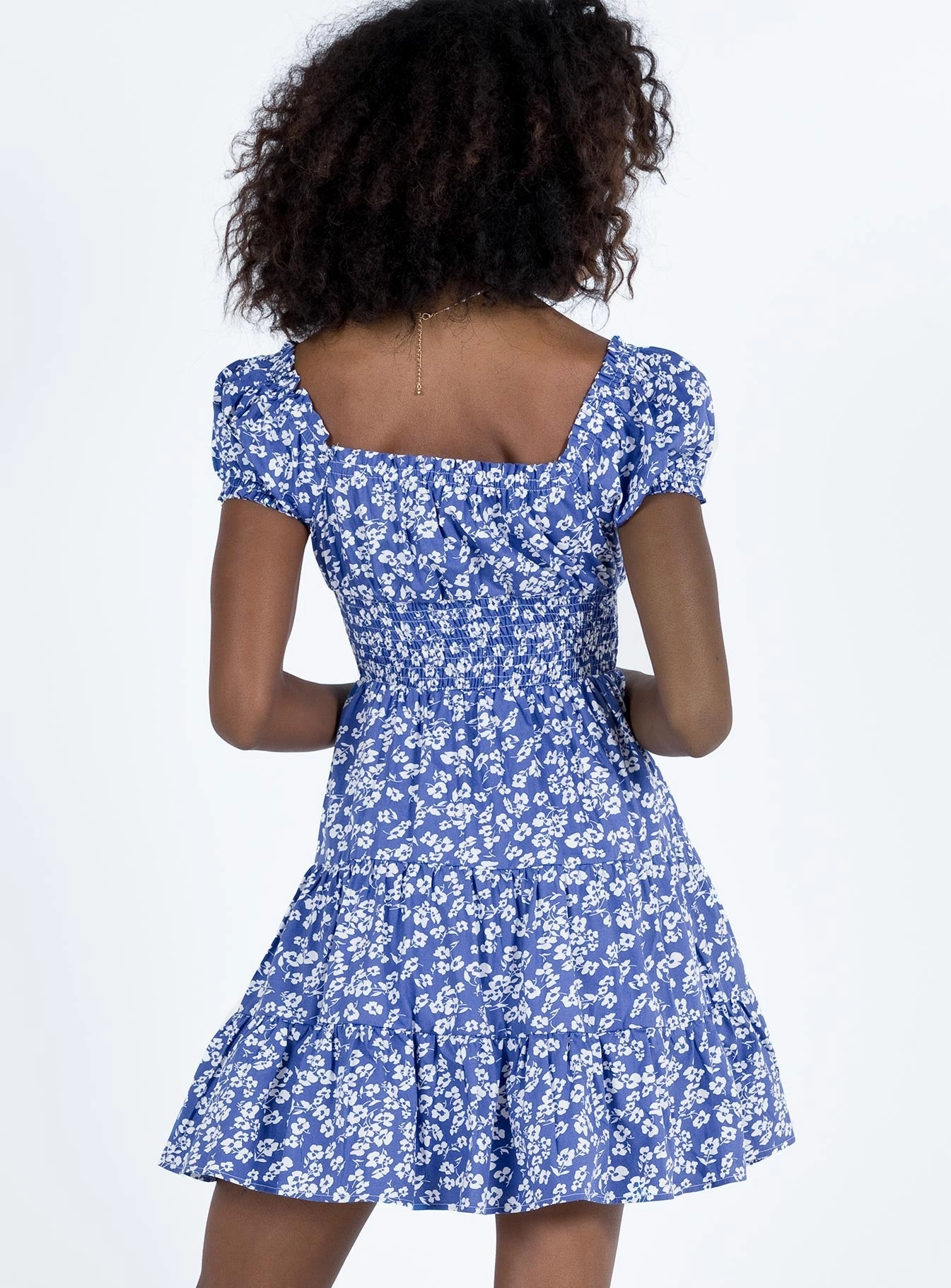Daniela Mini Dress Blue Floral Flexible Fabric
