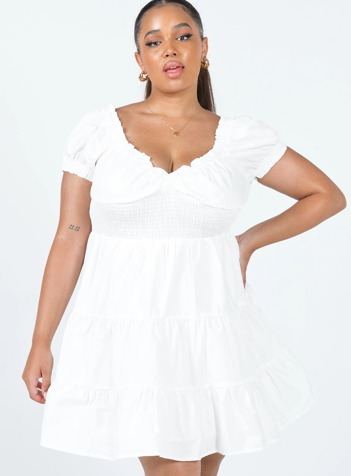 Jewel Accent Daniela Mini Dress White Curve