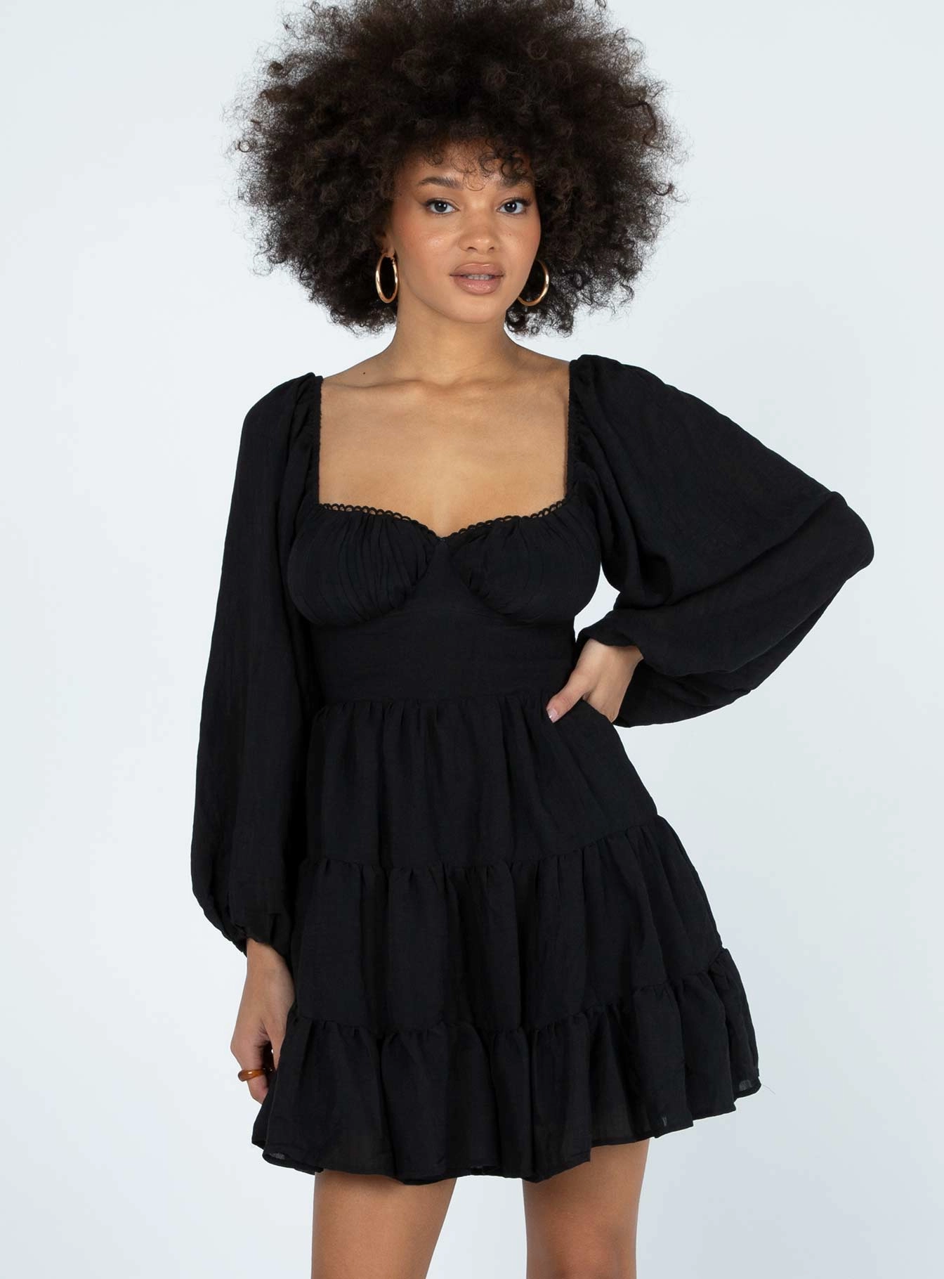 Danny Long Sleeve Mini Dress Black Semi Casual