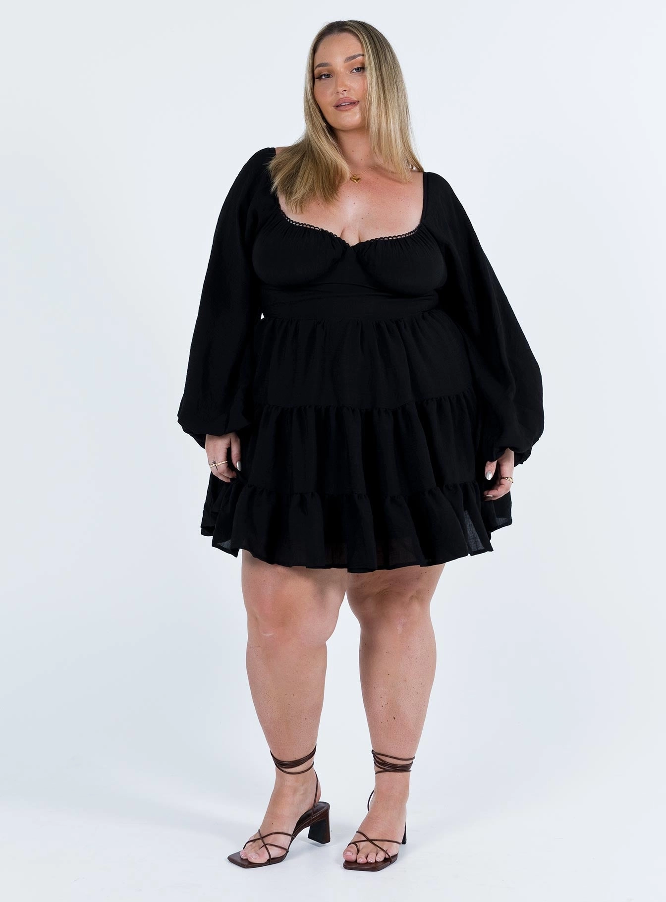Danny Long Sleeve Mini Dress Black Curve Shiny surface