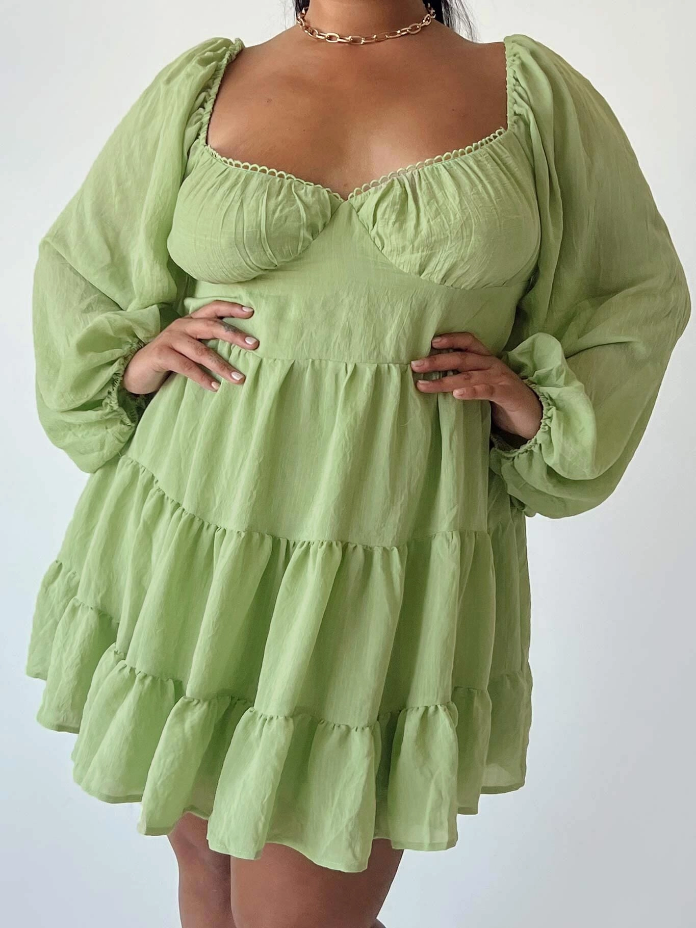 Bodycon-Fit Danny Long Sleeve Mini Dress Green Curve