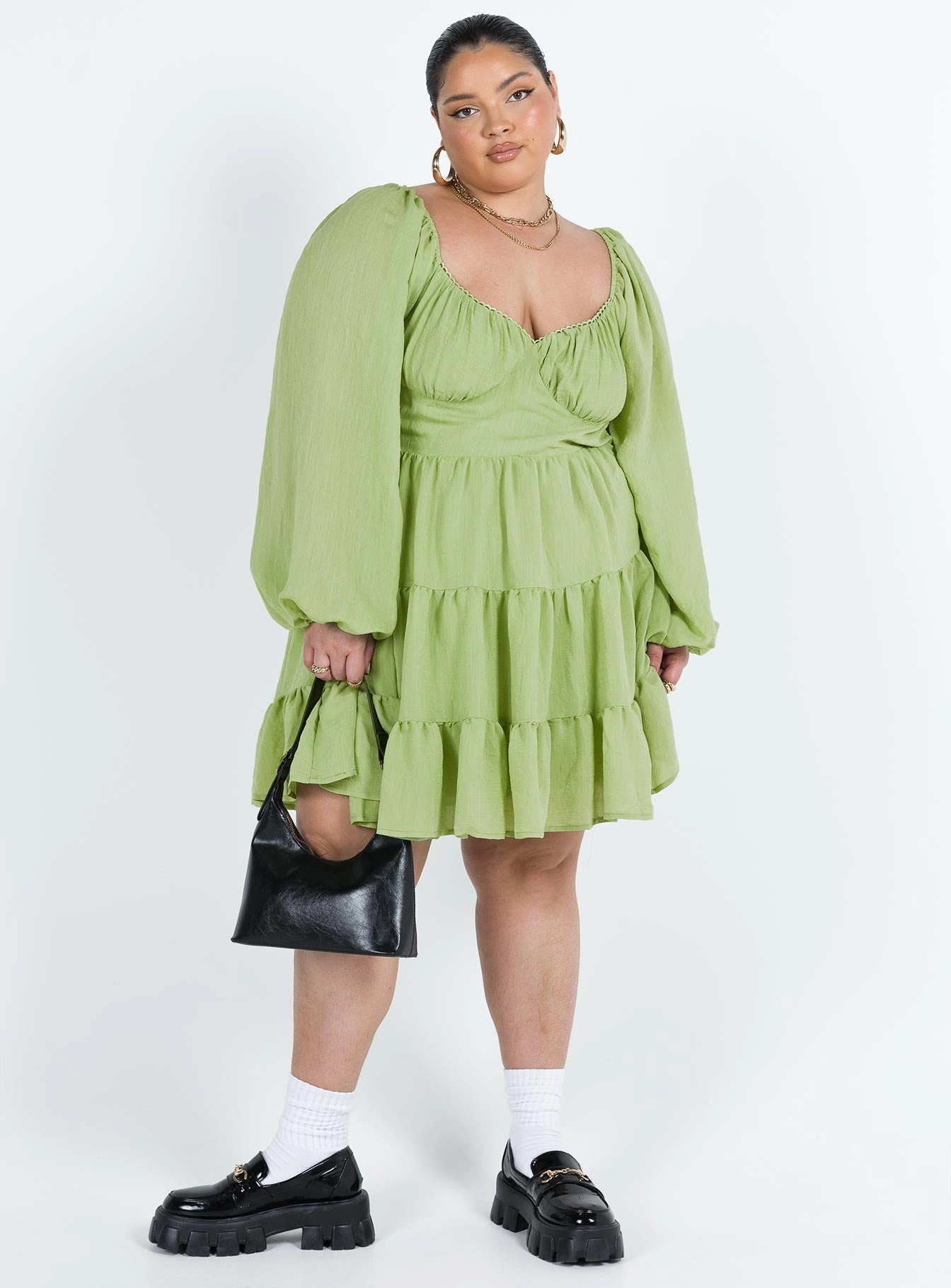 Danny Long Sleeve Mini Dress Green Curve Simple Touch Slim Touch