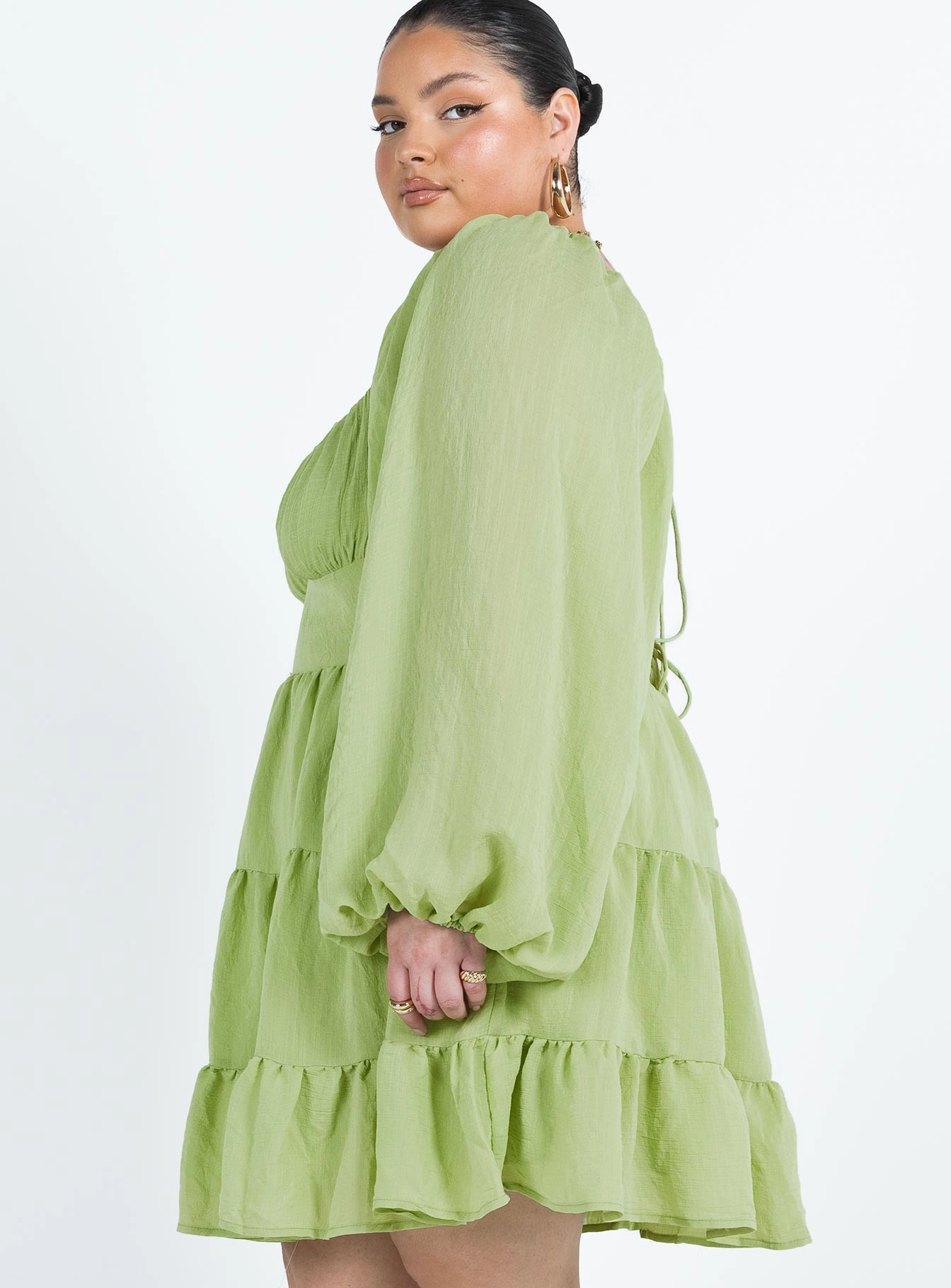 Sweetheart-Neck Danny Long Sleeve Mini Dress Green Curve