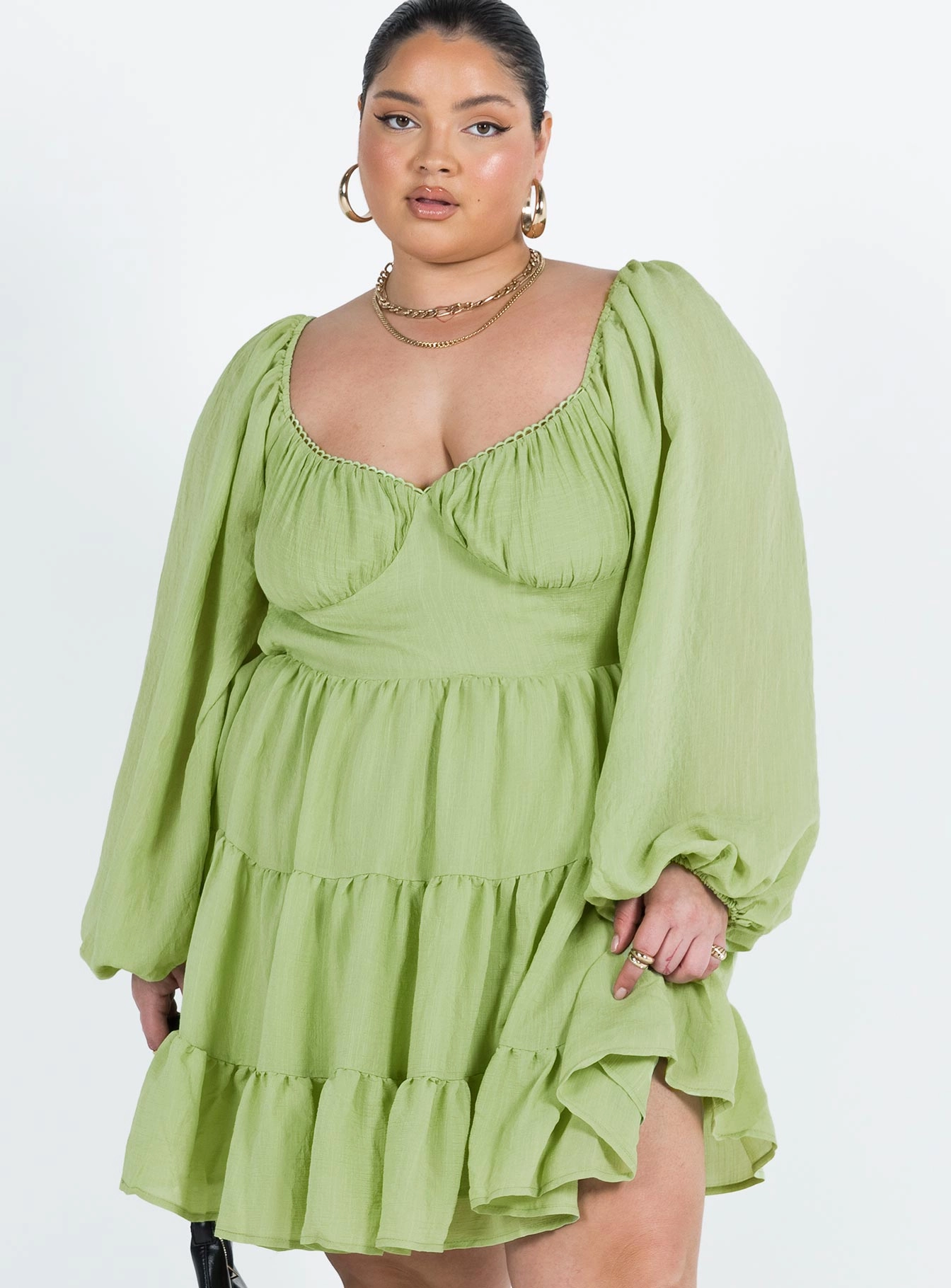 Sun-Protective Danny Long Sleeve Mini Dress Green Curve