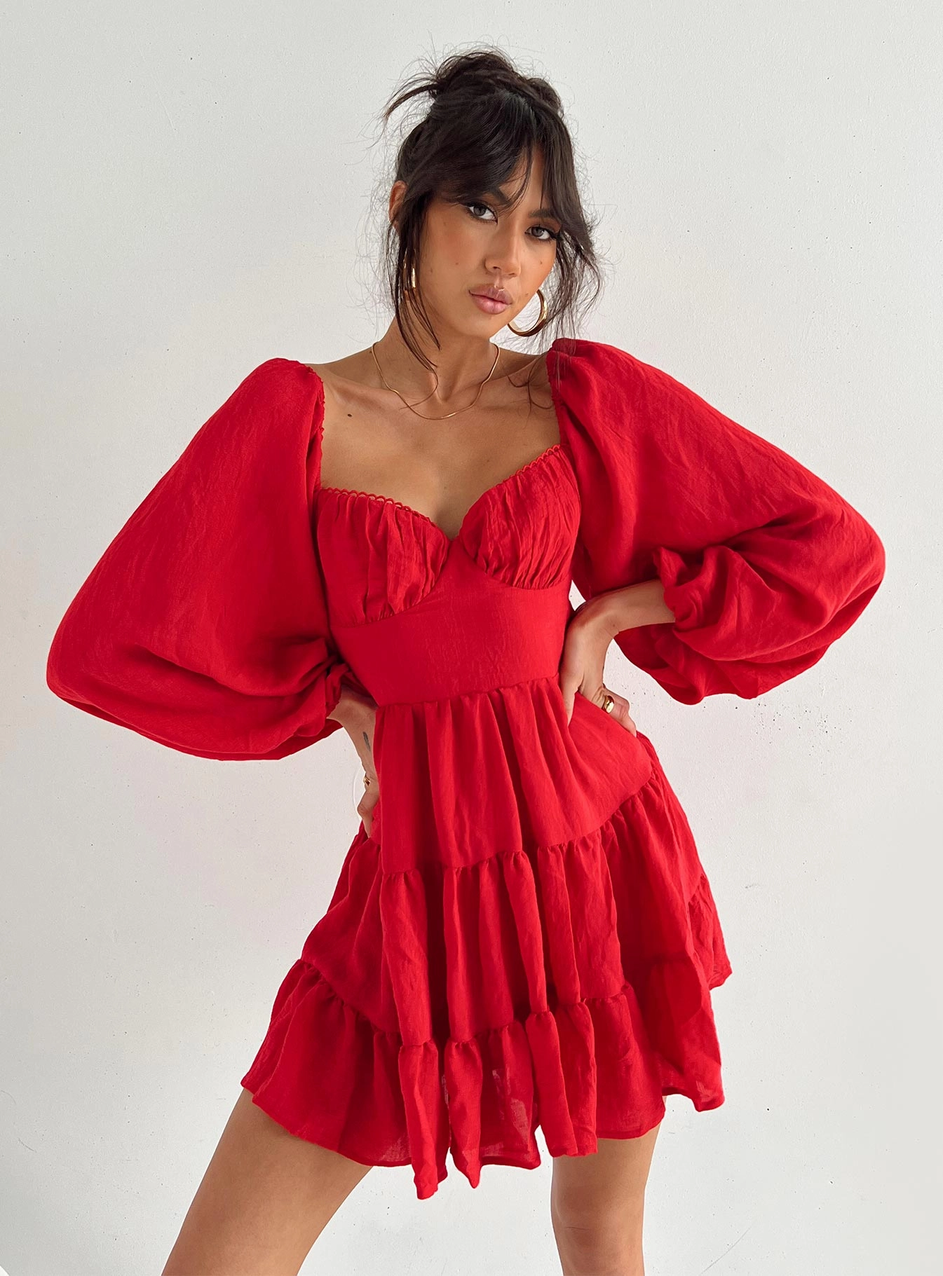 Luxe Appeal Danny Long Sleeve Mini Dress Red