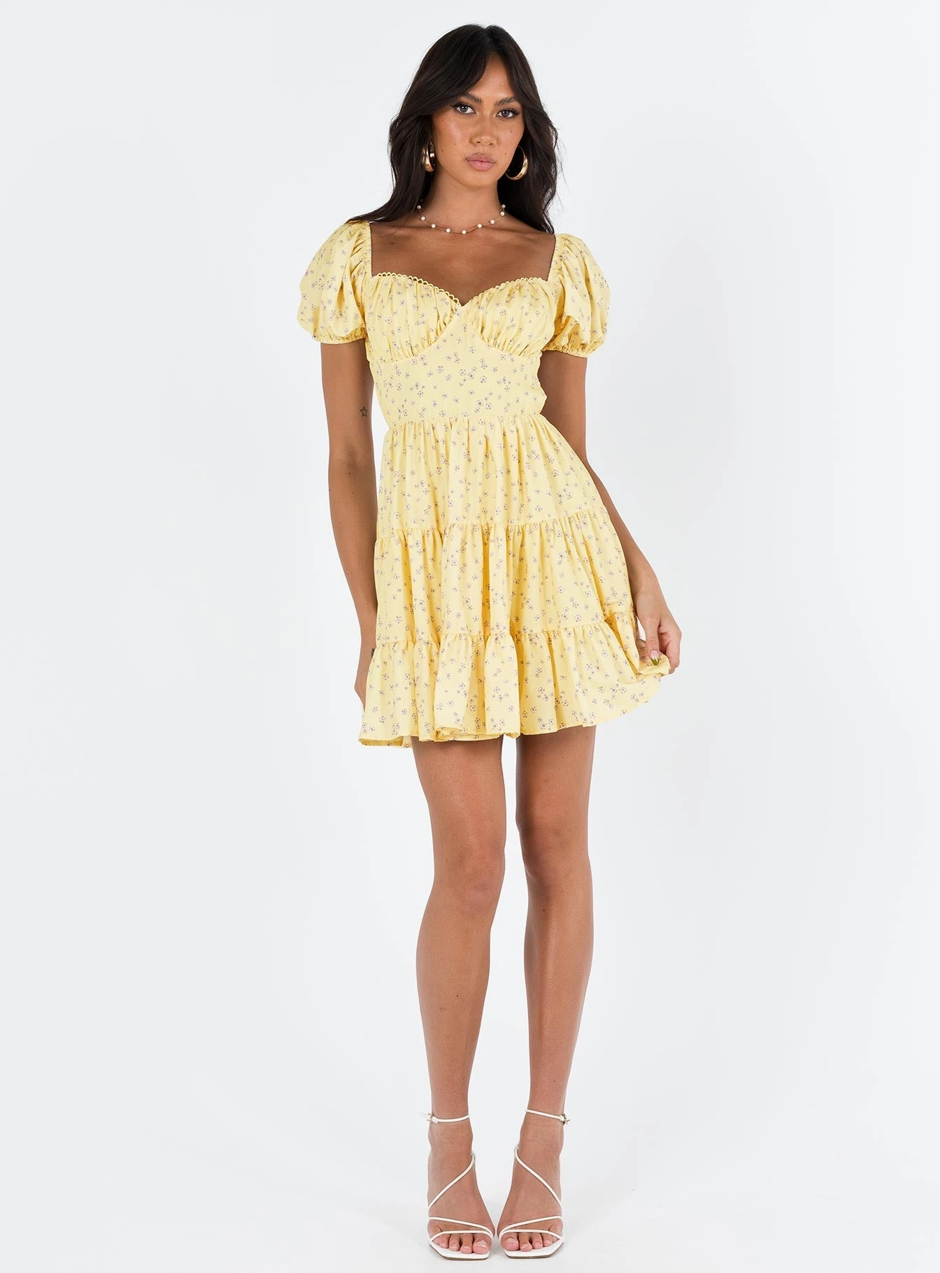 Collar Accent Guest Glam Danny Mini Dress Yellow Floral